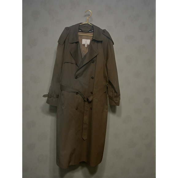 London Fog Classic Double Breasted Trench Coat Men's 42 Long Olive Belted - Picture 2 of 9